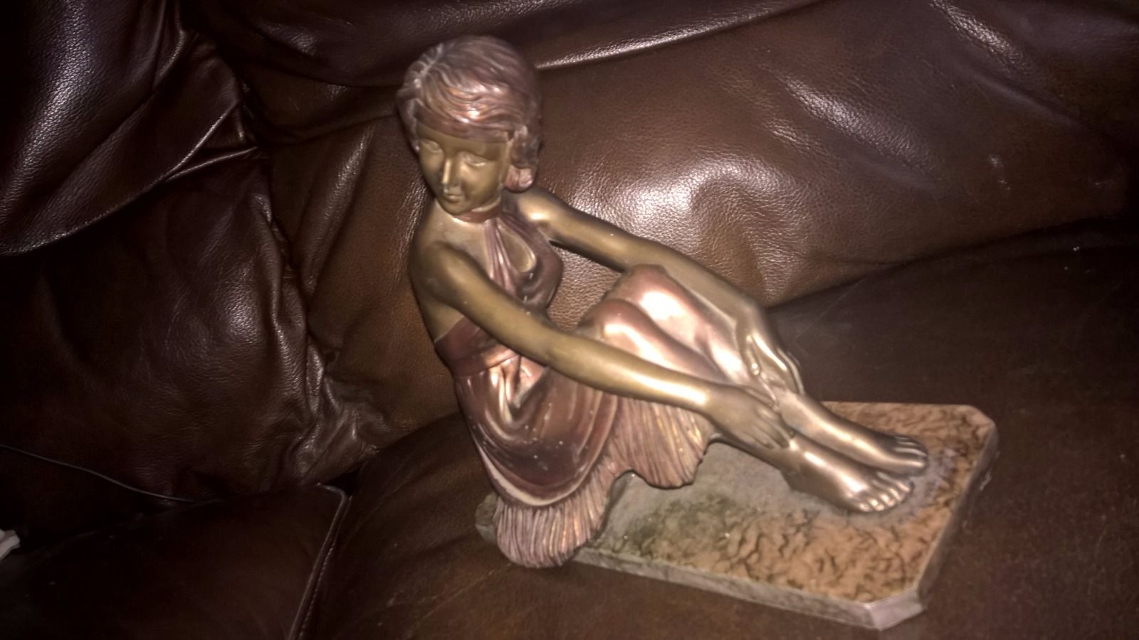 Bronze Sculpture Figurine Sitting Woman Made of Bronze Finish Cold Cast Resin