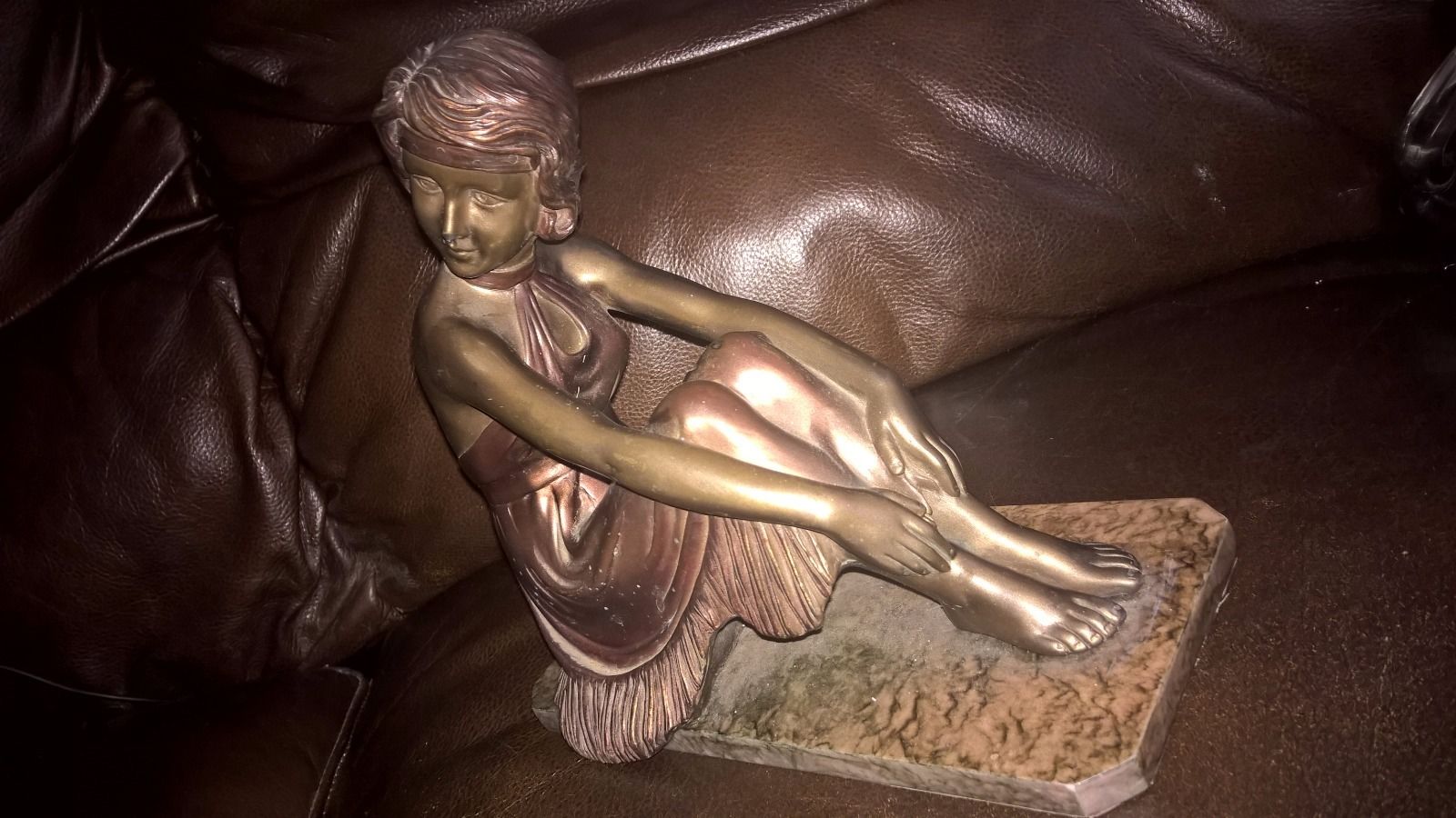 Bronze Sculpture Figurine Sitting Woman Made of Bronze Finish Cold Cast Resin