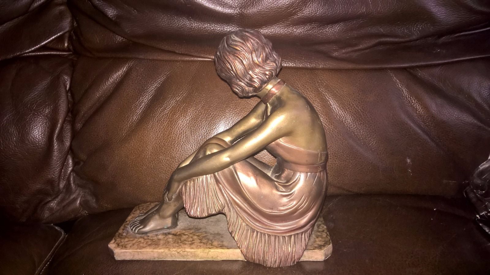 Bronze Sculpture Figurine Sitting Woman Made of Bronze Finish Cold Cast Resin