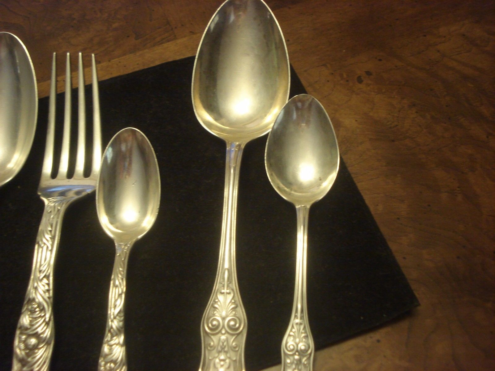 (6)Lot Antique Tiffany Chrysanthemum,Saratoga Sterling Serving Spoon,Fork,445.8g