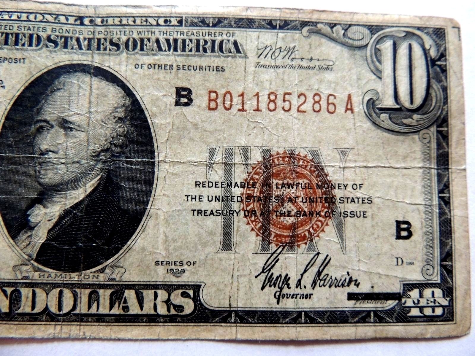 1929 Ten Dollar National Currency Federal Reserve Bank Of New York Note