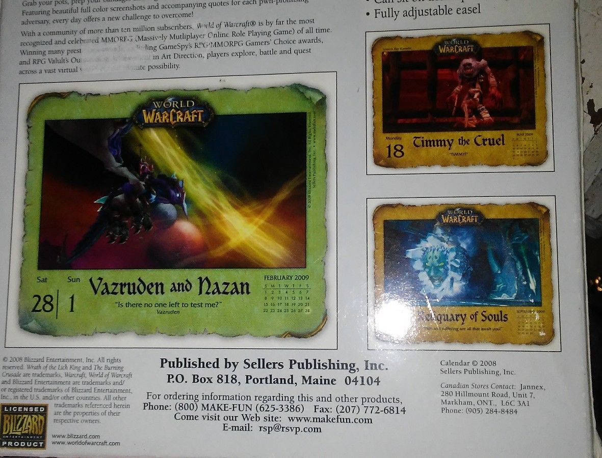 WORLD OF WARCRAFT 2009 DAILY CALENDAR - "YEAR OF FEAR" COLLECTIBLE NEW SEALED