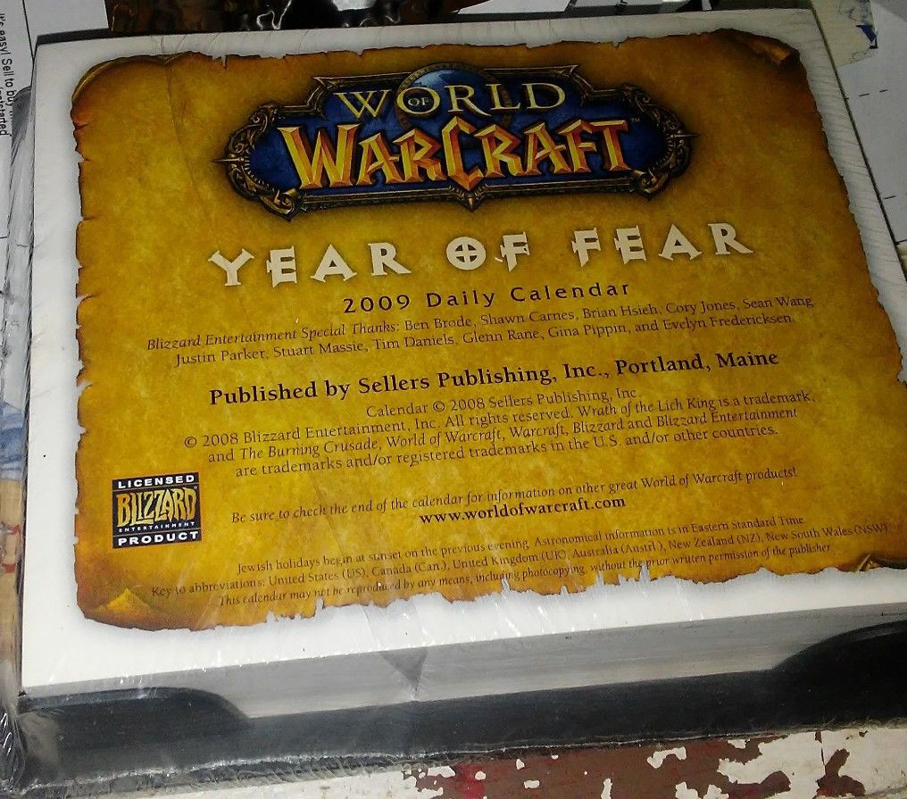 WORLD OF WARCRAFT 2009 DAILY CALENDAR - "YEAR OF FEAR" COLLECTIBLE NEW SEALED