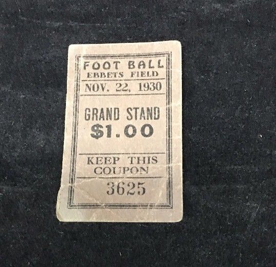 VIntage NFL Football Ticket Stub BROOKLYN DODGERS Ebbets Field 1st Year 11/22/30