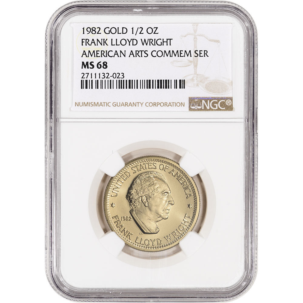 1982 US Gold (1/2 oz) American Commemorative Arts - Frank Lloyd Wright NGC MS68