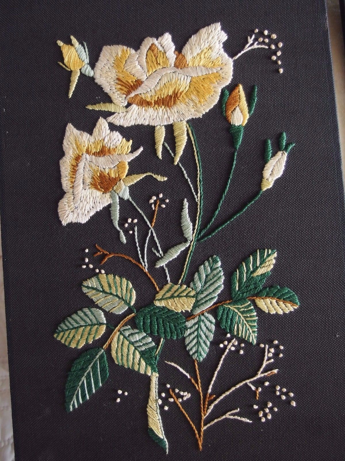 pair of  vintage hand worked embroidery picture