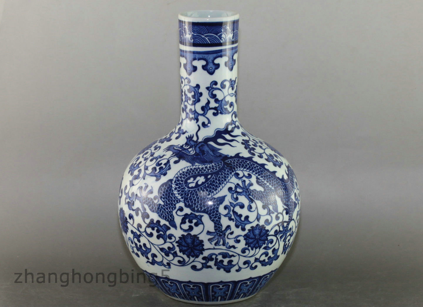 China blue and white porcelain Dragon Bottle Vase Qianlong