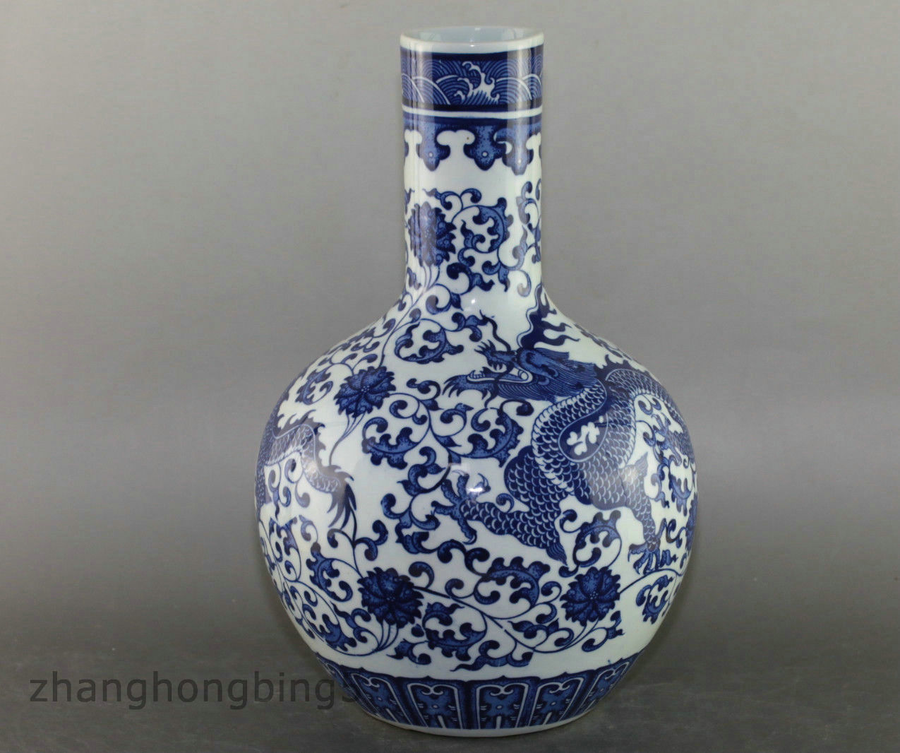 China blue and white porcelain Dragon Bottle Vase Qianlong