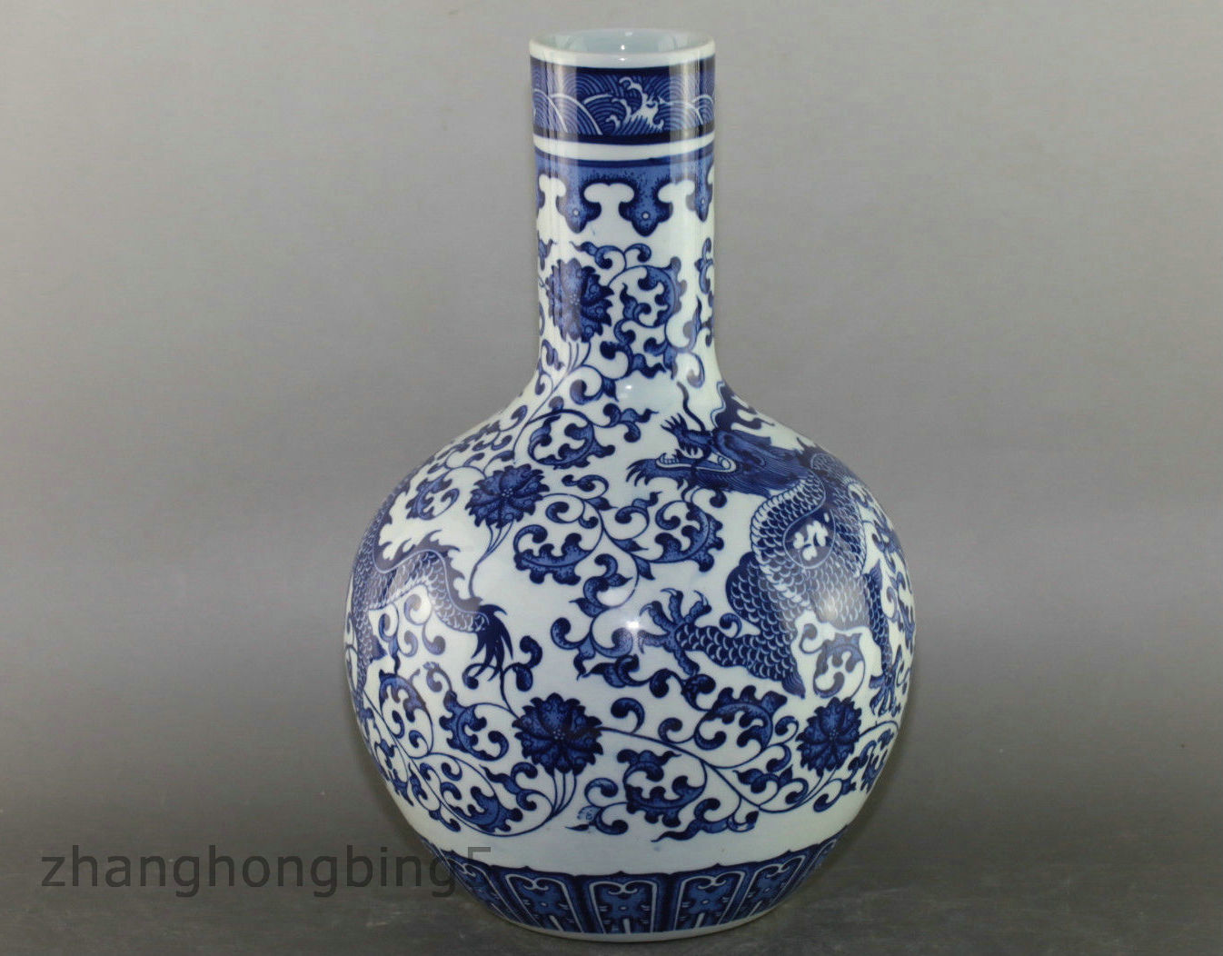 China blue and white porcelain Dragon Bottle Vase Qianlong