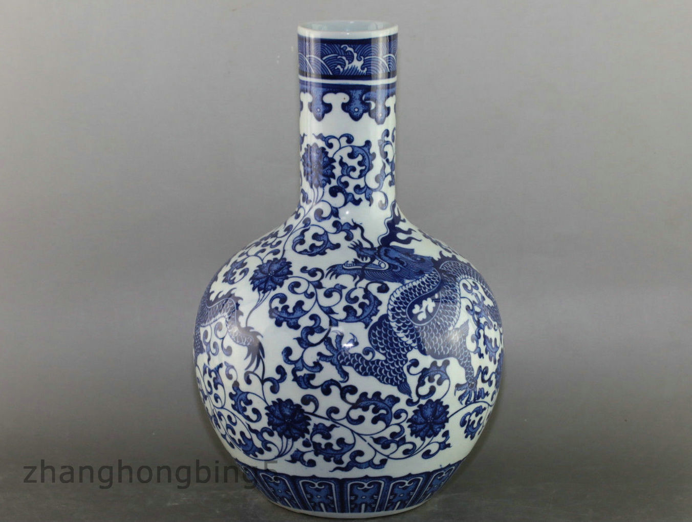 China blue and white porcelain Dragon Bottle Vase Qianlong