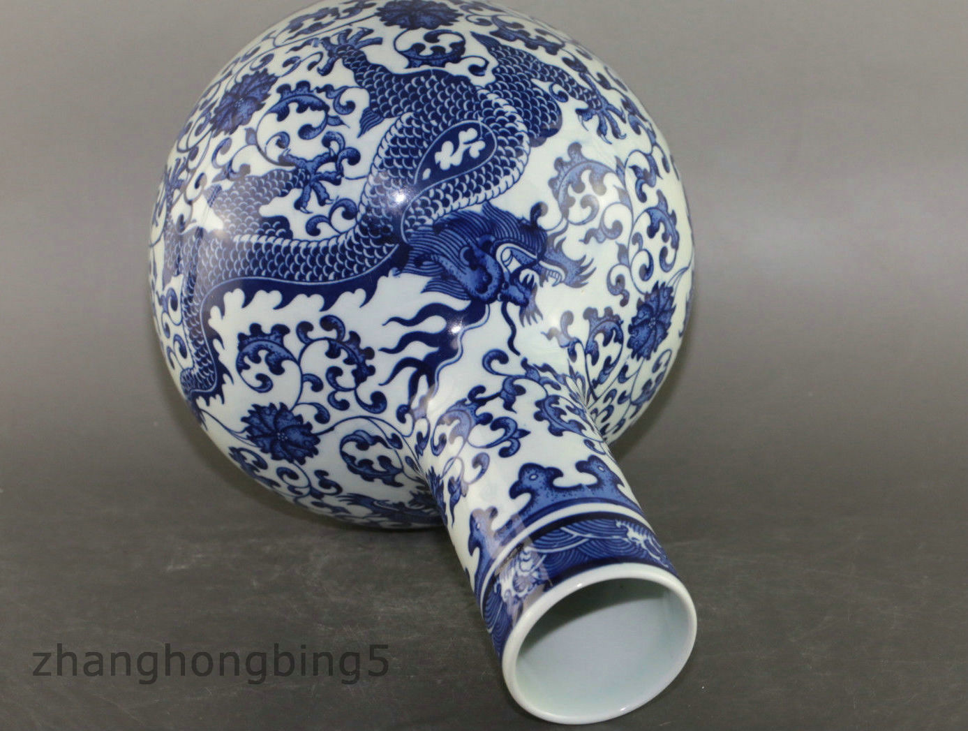 China blue and white porcelain Dragon Bottle Vase Qianlong