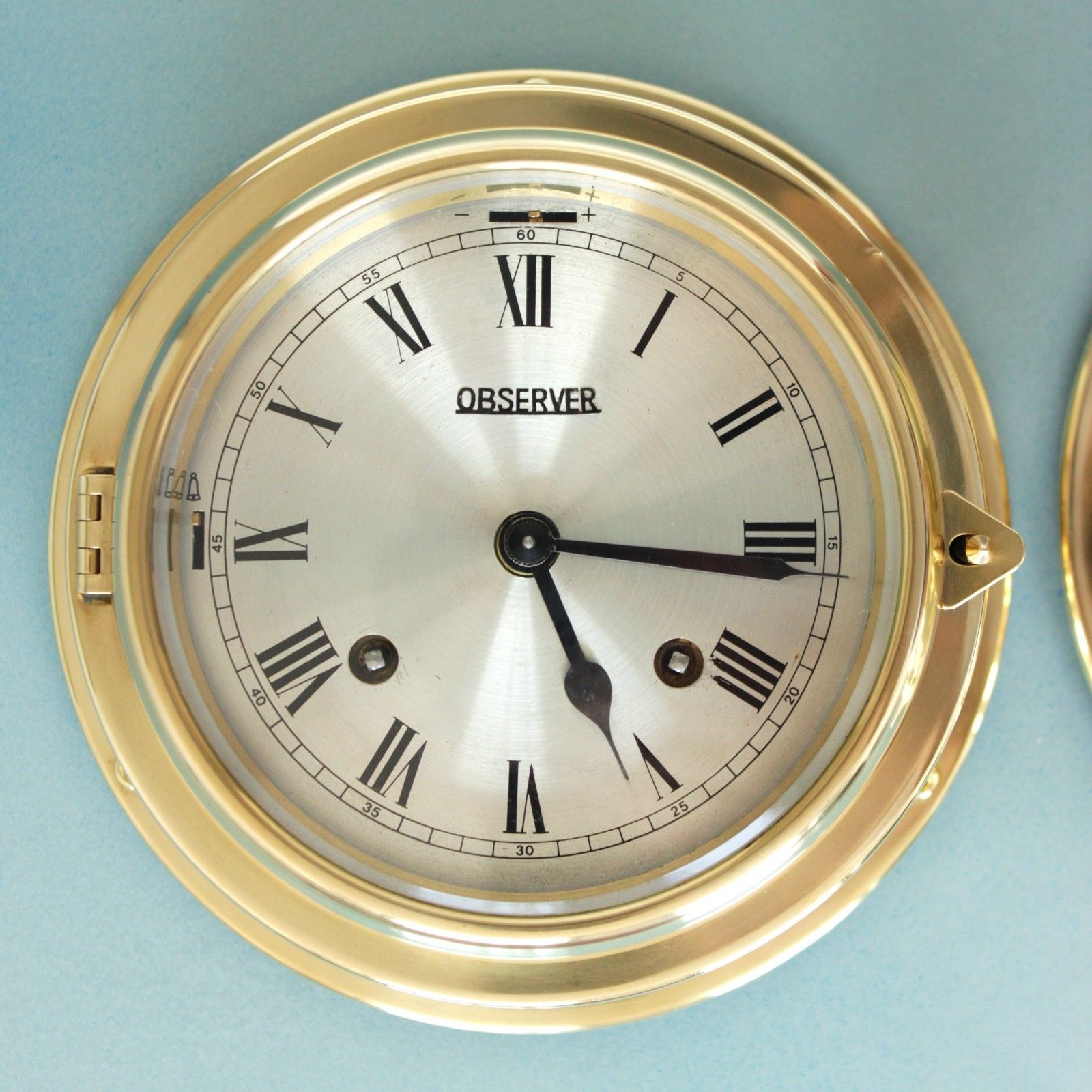 CLOCK OBSERVER TOP!! Set Barometer Nautical German Chime Vintage Ships Bell Ship