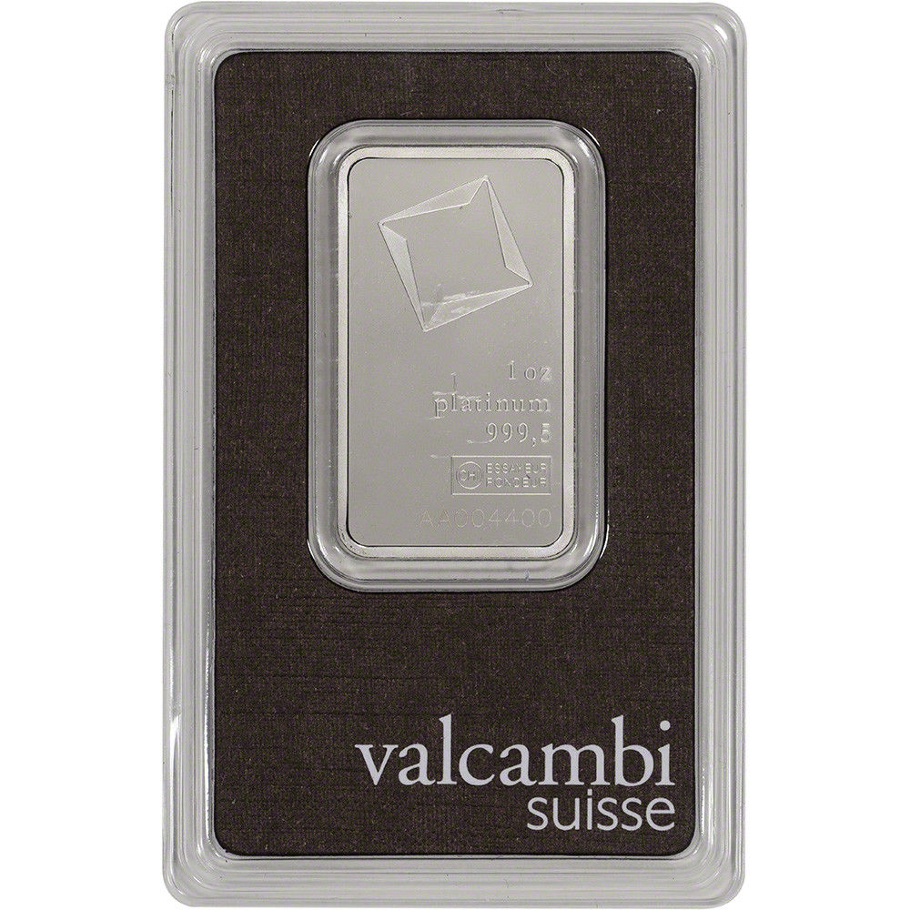 1 oz. Platinum Bar - Valcambi Suisse - 999.5 Fine in Assay