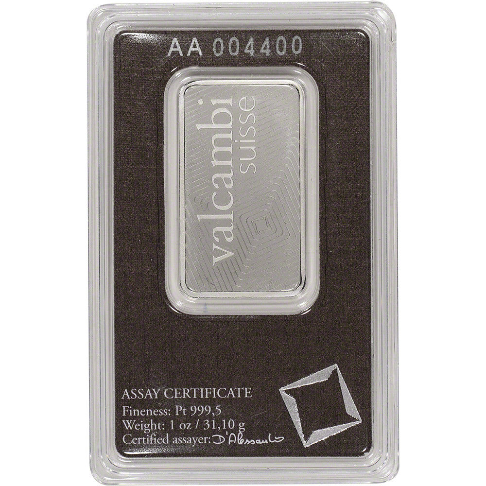 1 oz. Platinum Bar - Valcambi Suisse - 999.5 Fine in Assay