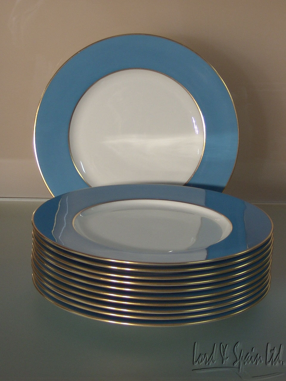 11 Vintage Lenox Porcelain Blue Rim 10 1/2" Dinner Plates-#046D