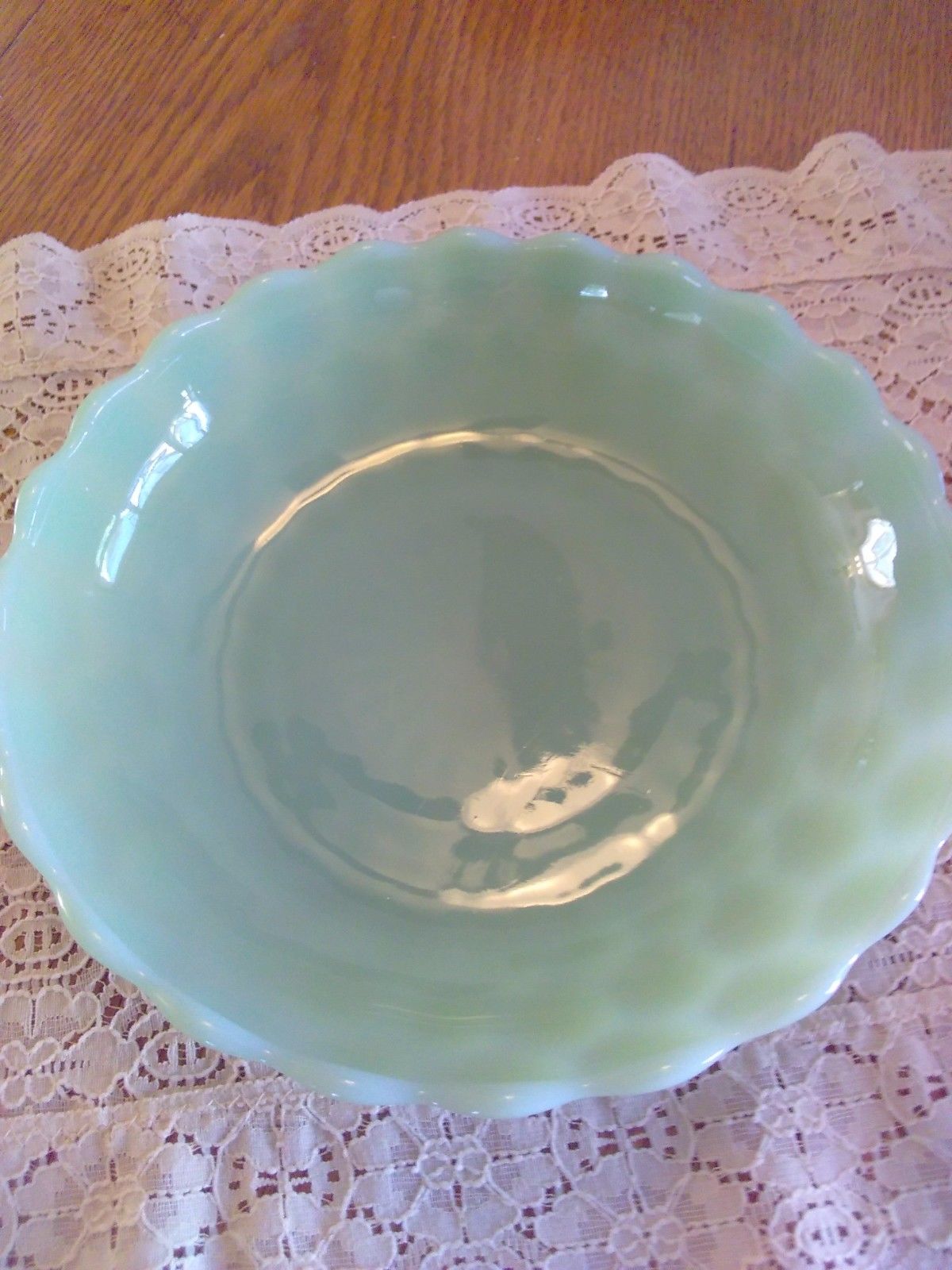 FIRE KING JADITE JADEITE BUBBLE  SHALLOW CANDY BOWL 8-1/2" GREEN MILK GLASS