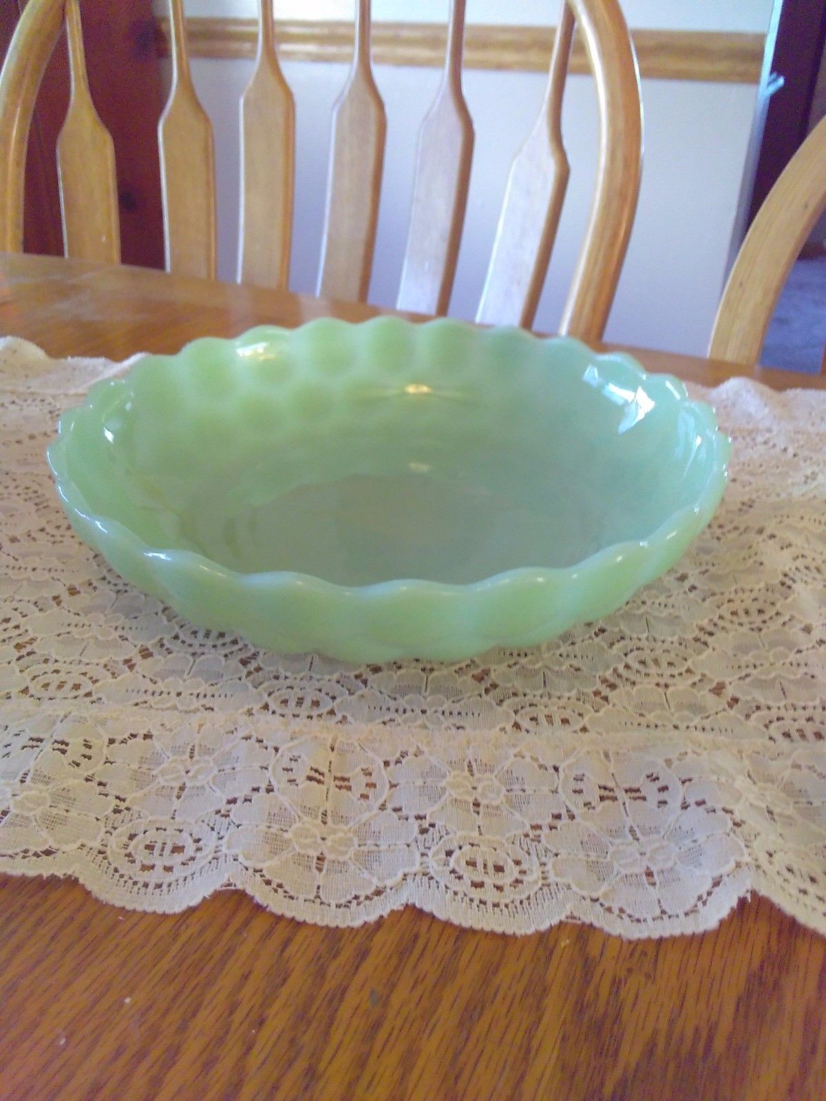 FIRE KING JADITE JADEITE BUBBLE  SHALLOW CANDY BOWL 8-1/2" GREEN MILK GLASS