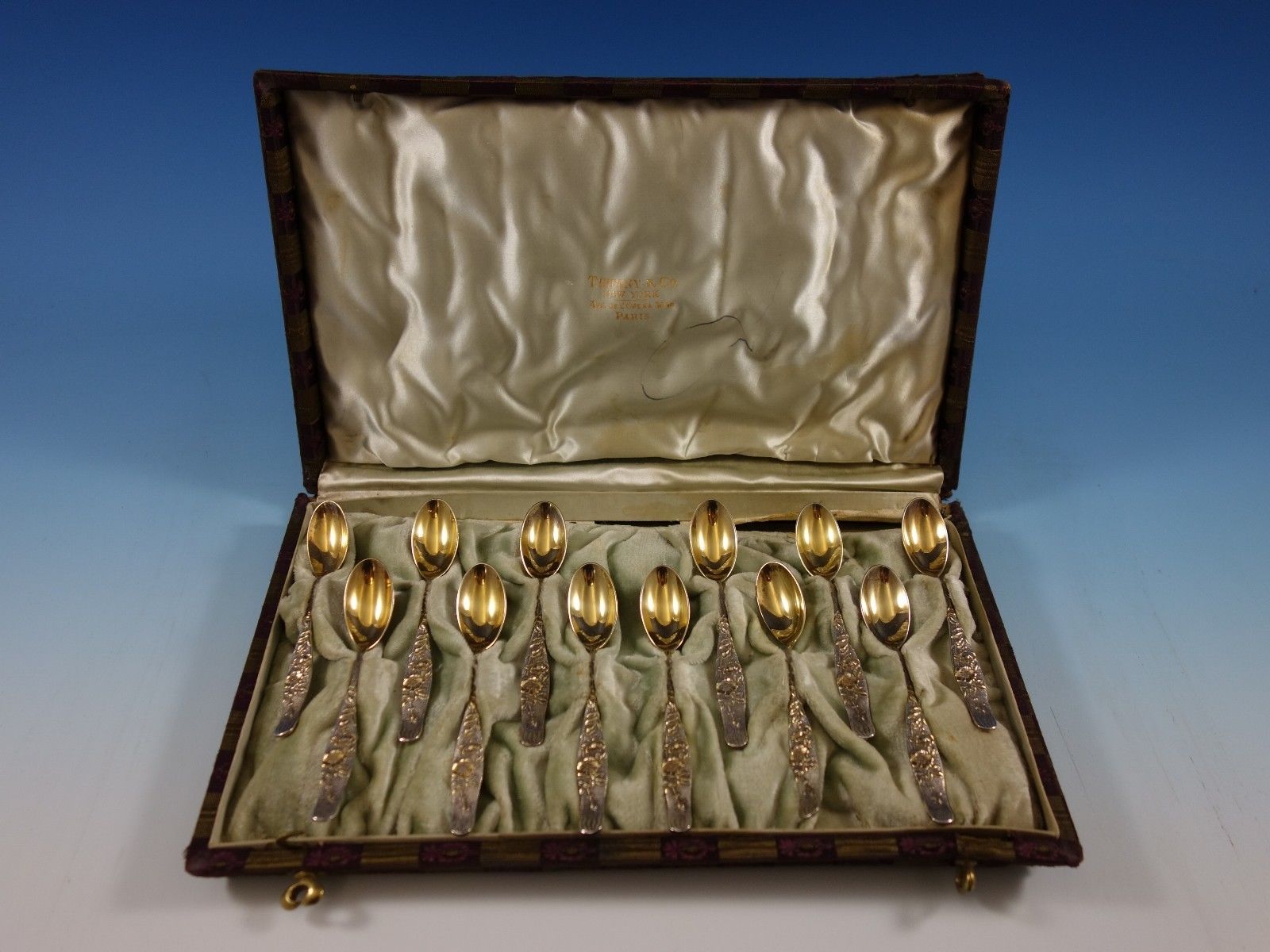 Vine by Tiffany & Co. Sterling Silver Demitasse Spoon Set In Box Gold Roses 12Pc