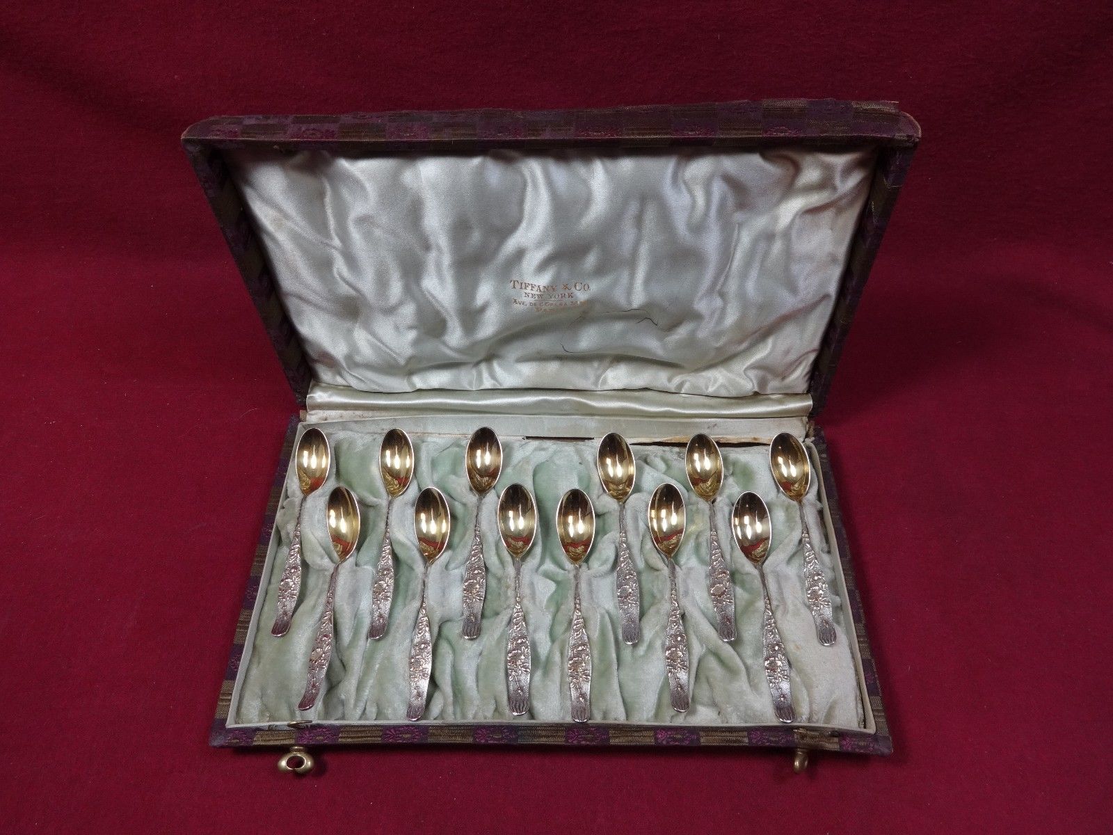 Vine by Tiffany & Co. Sterling Silver Demitasse Spoon Set In Box Gold Roses 12Pc