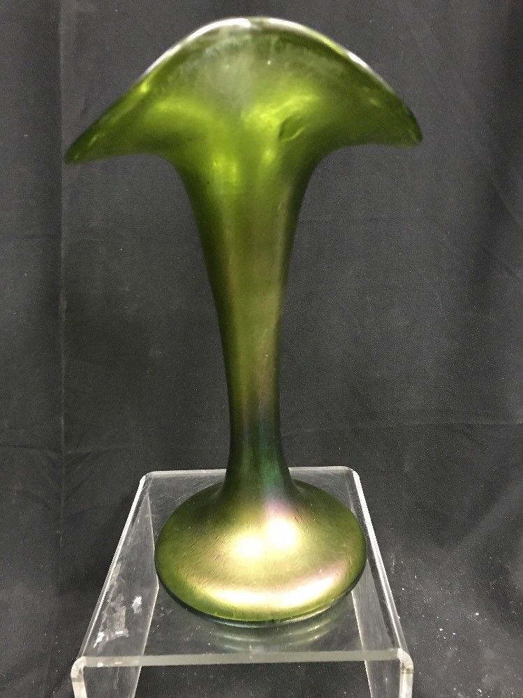 Vintage Green Purple Iridescent Art Glass Vase Loetz? Kralik?