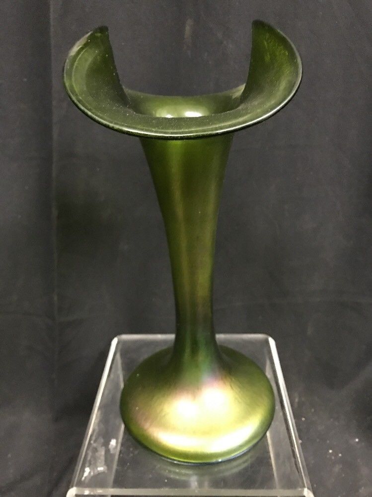 Vintage Green Purple Iridescent Art Glass Vase Loetz? Kralik?