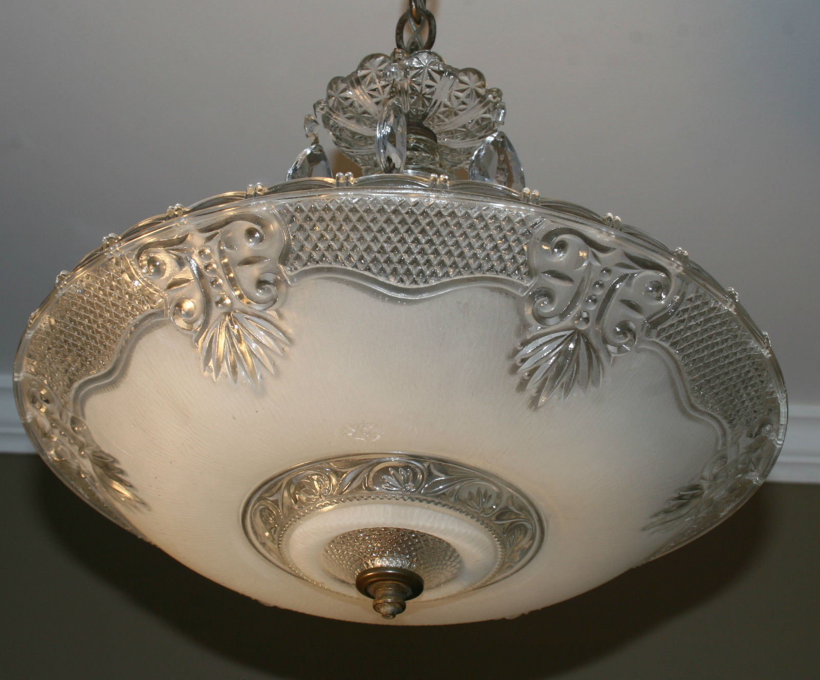 Antique vintage glass deco light fixture ceiling chandelier frosted