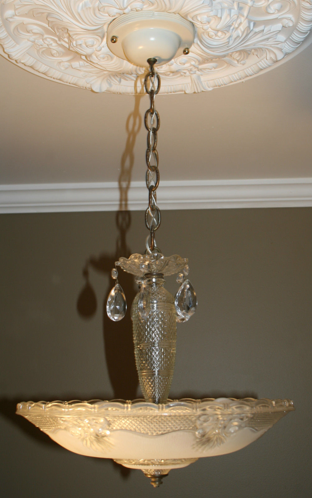 Antique vintage glass deco light fixture ceiling chandelier frosted