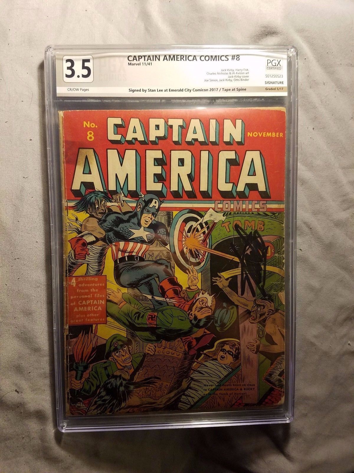 Captain America #8 1941 PGX 3.5 Signed STAN LEE Like CGC