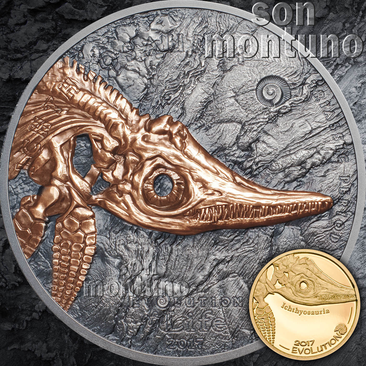 SILVER & GOLD 2 Coin Set - ICHTHYOSAUR - Evolution of Life - 2017 Mongolia