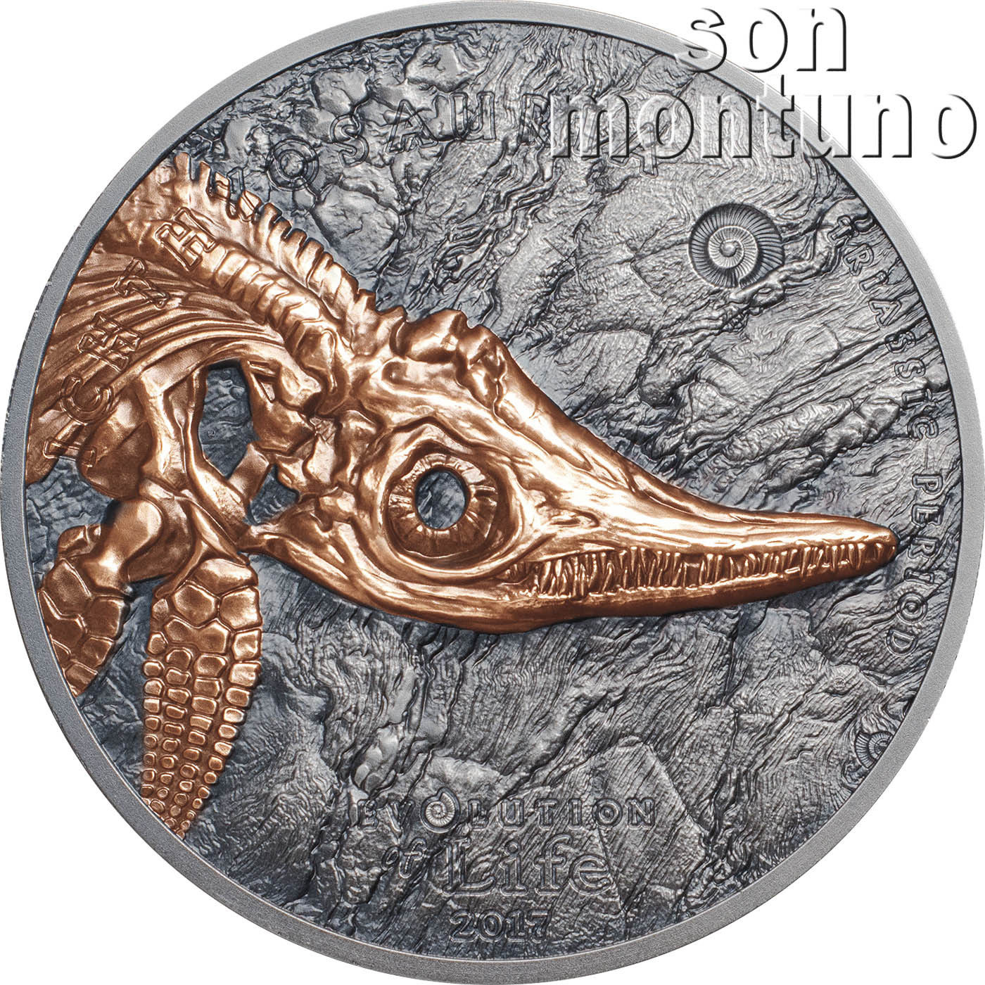 SILVER & GOLD 2 Coin Set - ICHTHYOSAUR - Evolution of Life - 2017 Mongolia