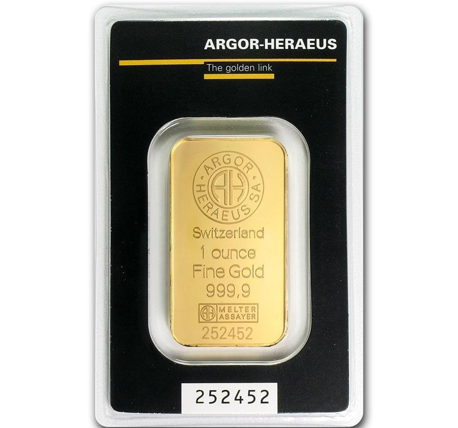 1 oz Gold Argor Heraeus .9999 Gold Bar in Sealed Assay Card #A314