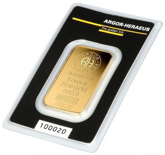 1 oz Gold Argor Heraeus .9999 Gold Bar in Sealed Assay Card #A314