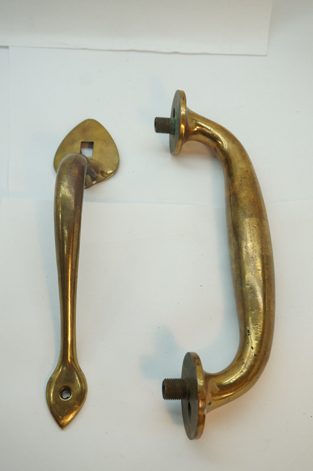 ANTIQUE DOOR HANDLES BRASS ARCHITECTURAL SALVAGE LOT OF 2 10in 9.5in LONG PULLS