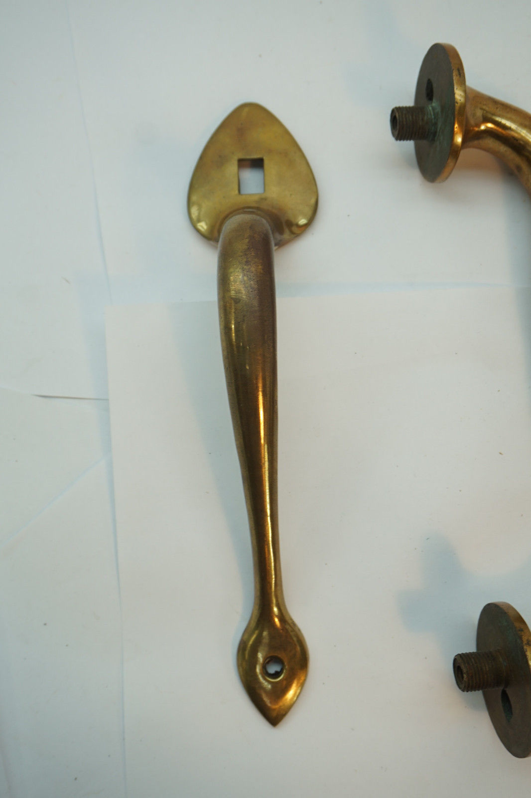 ANTIQUE DOOR HANDLES BRASS ARCHITECTURAL SALVAGE LOT OF 2 10in 9.5in LONG PULLS