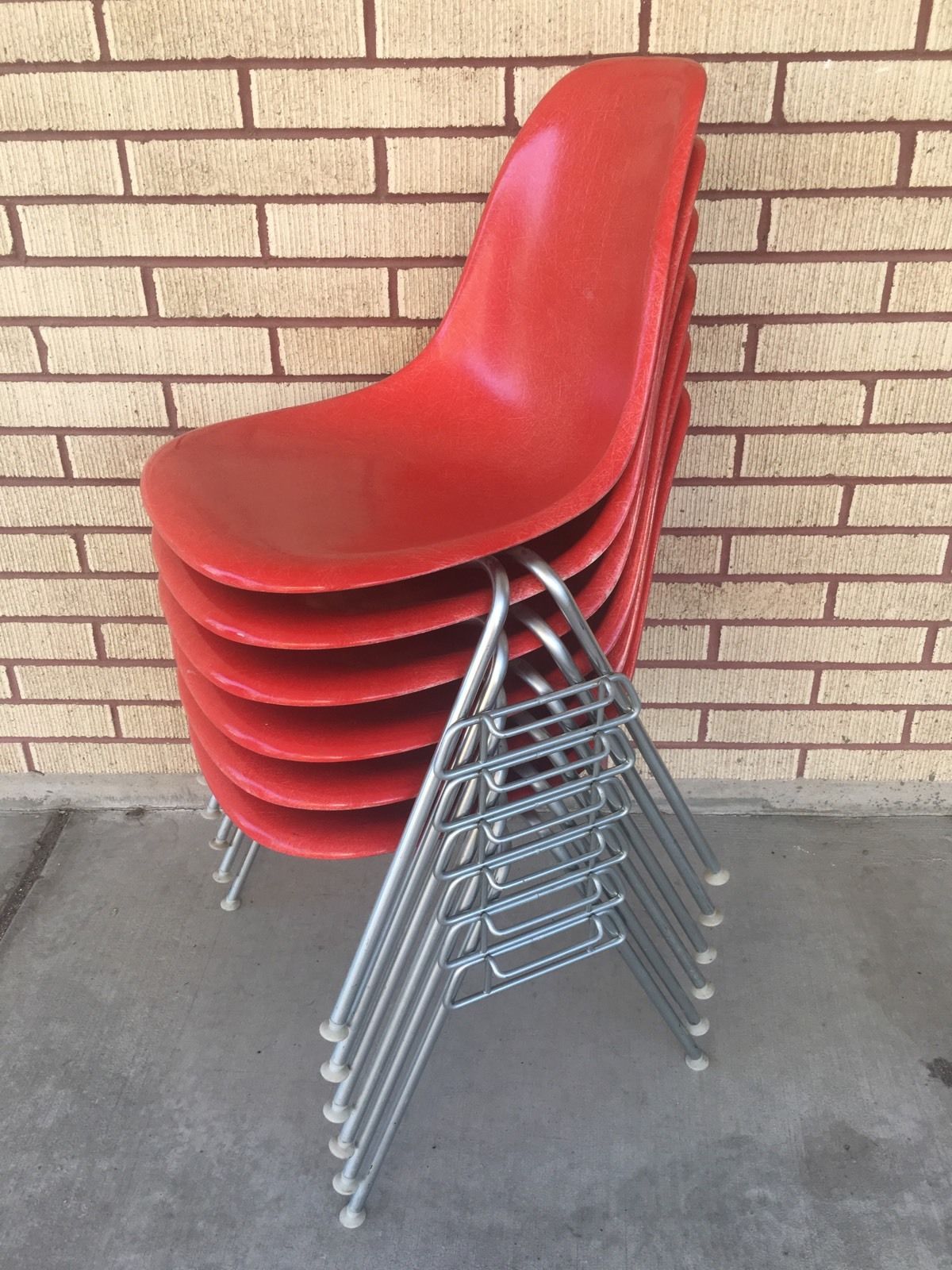 Original Red Herman Miller Fiberglass Side Shell Chair By Charles Eames