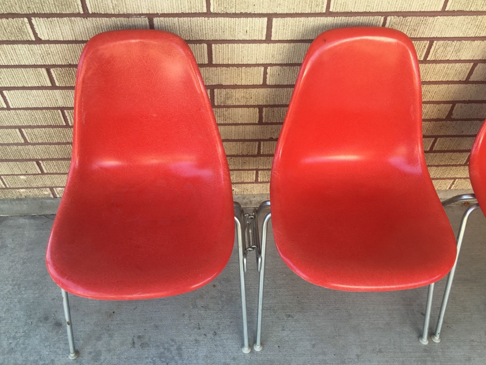 Original Red Herman Miller Fiberglass Side Shell Chair By Charles Eames