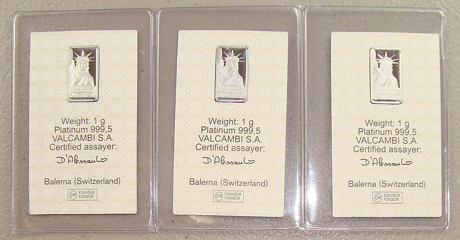 Lot of (3) Credit Suisse .9995 Fine 1 Gram Platinum Bullion Bars