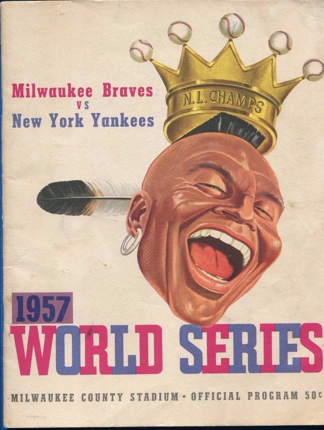 1957 WORLD SERIES PROGRAM & TICKET STUB YANKEES @ BRAVES GAME #3 MILWAUKEE