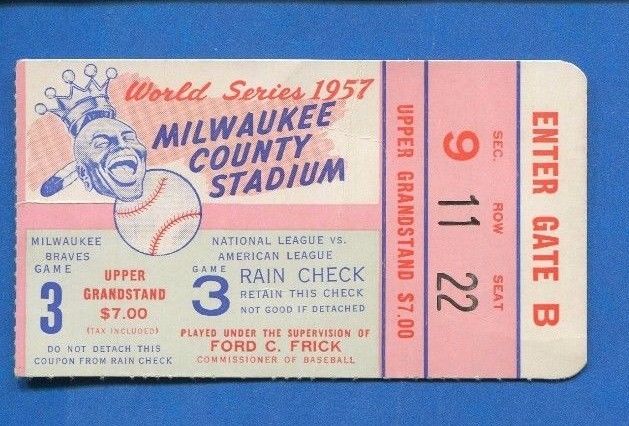 1957 WORLD SERIES PROGRAM & TICKET STUB YANKEES @ BRAVES GAME #3 MILWAUKEE