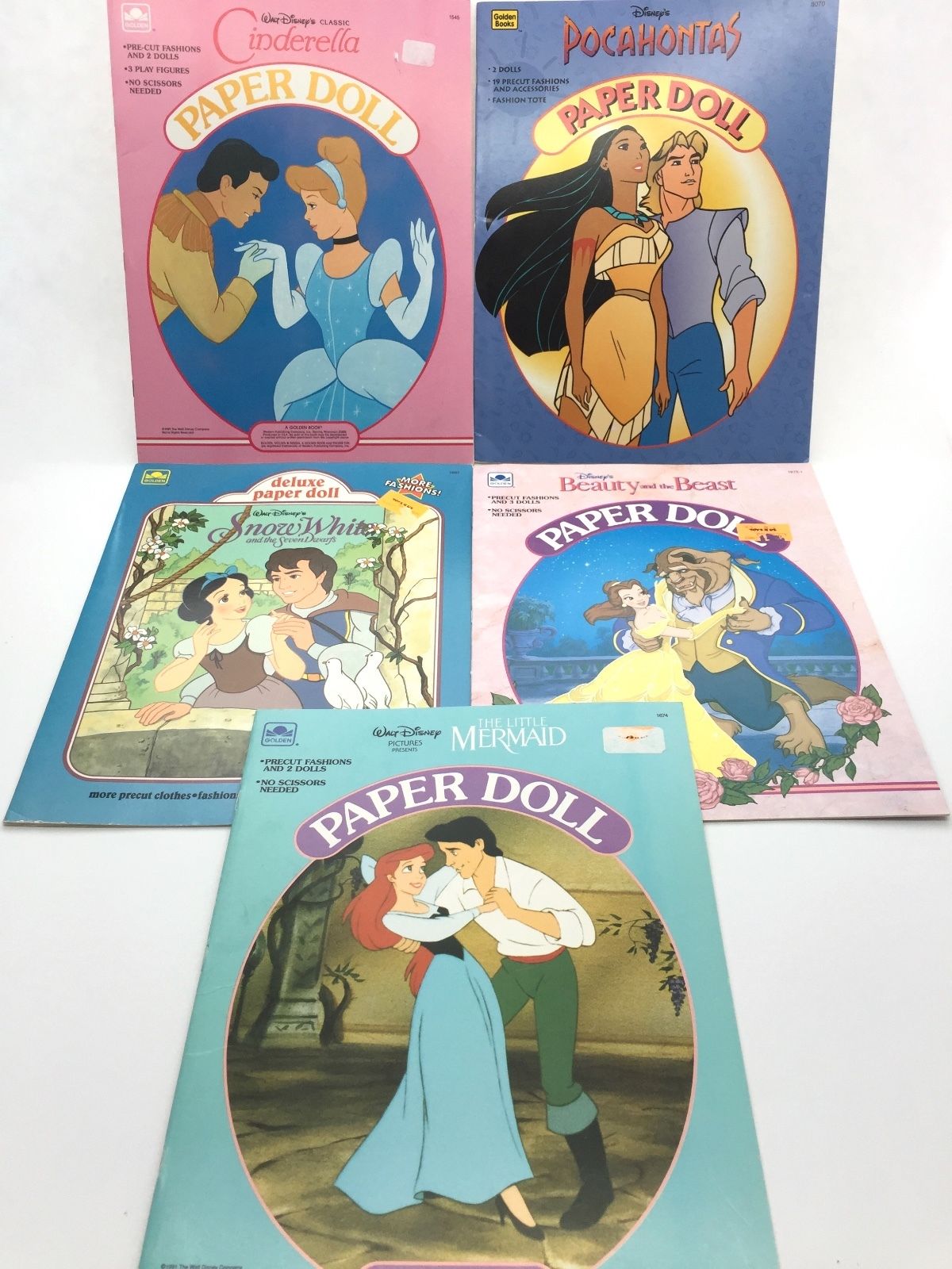 Lot of 5 Vintage 80's 90's Disney Paper Doll Golden Books