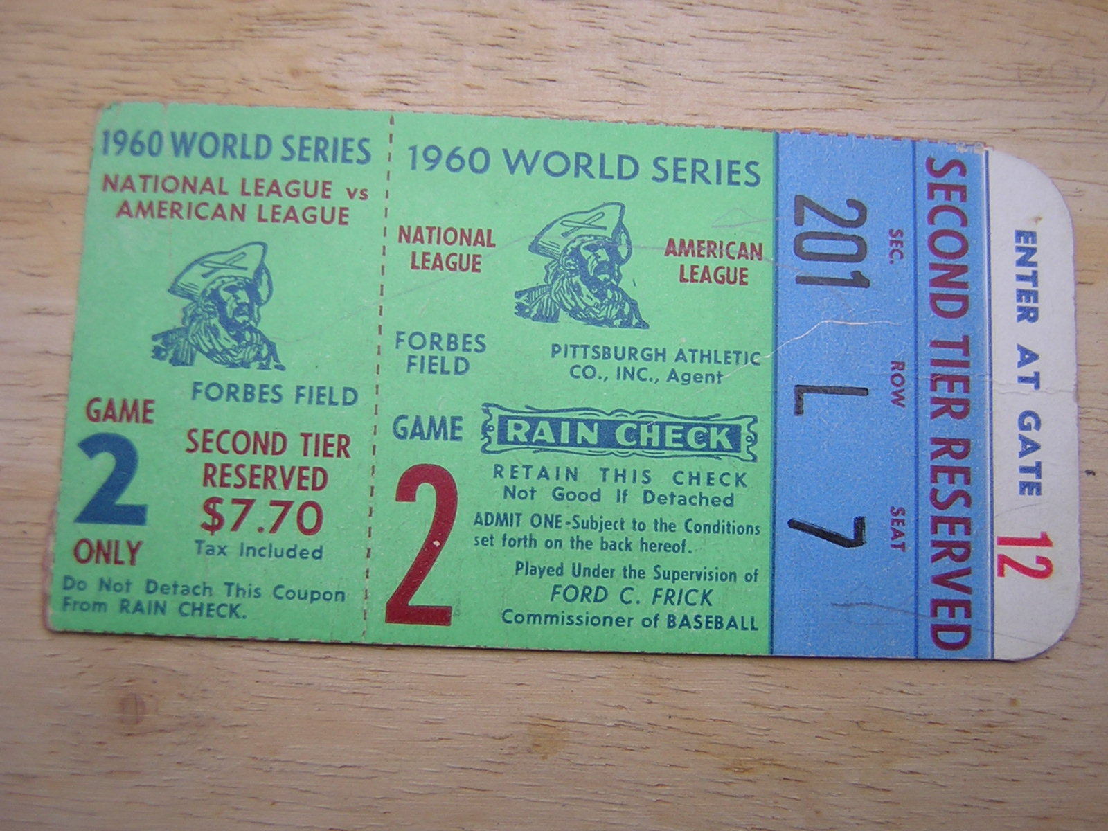 RARE 1960 WORLD SERIES GAME 2 TICKET PITTSBURGH PIRATES VS YANKEES