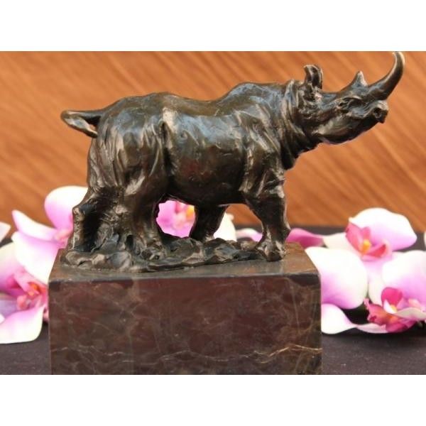 Signed Original Milo Rhino Bookend Marble Figurine Decor Bronze Sculpture Statue