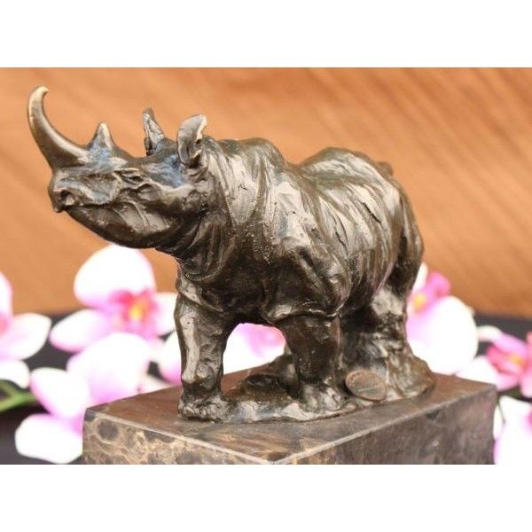 Signed Original Milo Rhino Bookend Marble Figurine Decor Bronze Sculpture Statue