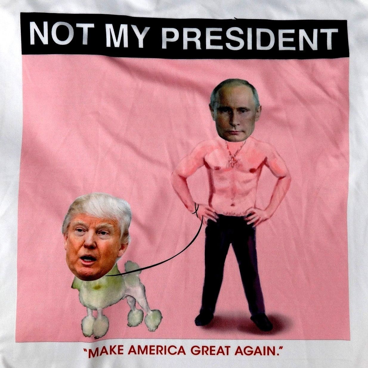 T Shirt TRUMP Parody Putin’s Poodle NOT MY PRESIDENT Size L