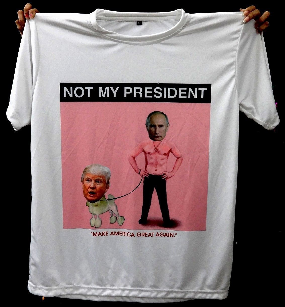 T Shirt TRUMP Parody Putin’s Poodle NOT MY PRESIDENT Size L