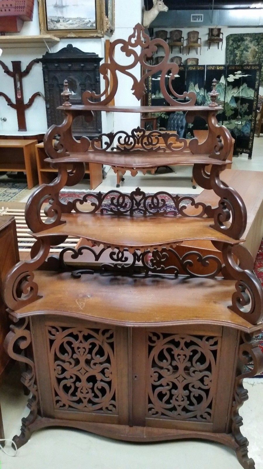 Antique Victorian  Carved Walnut Etagere