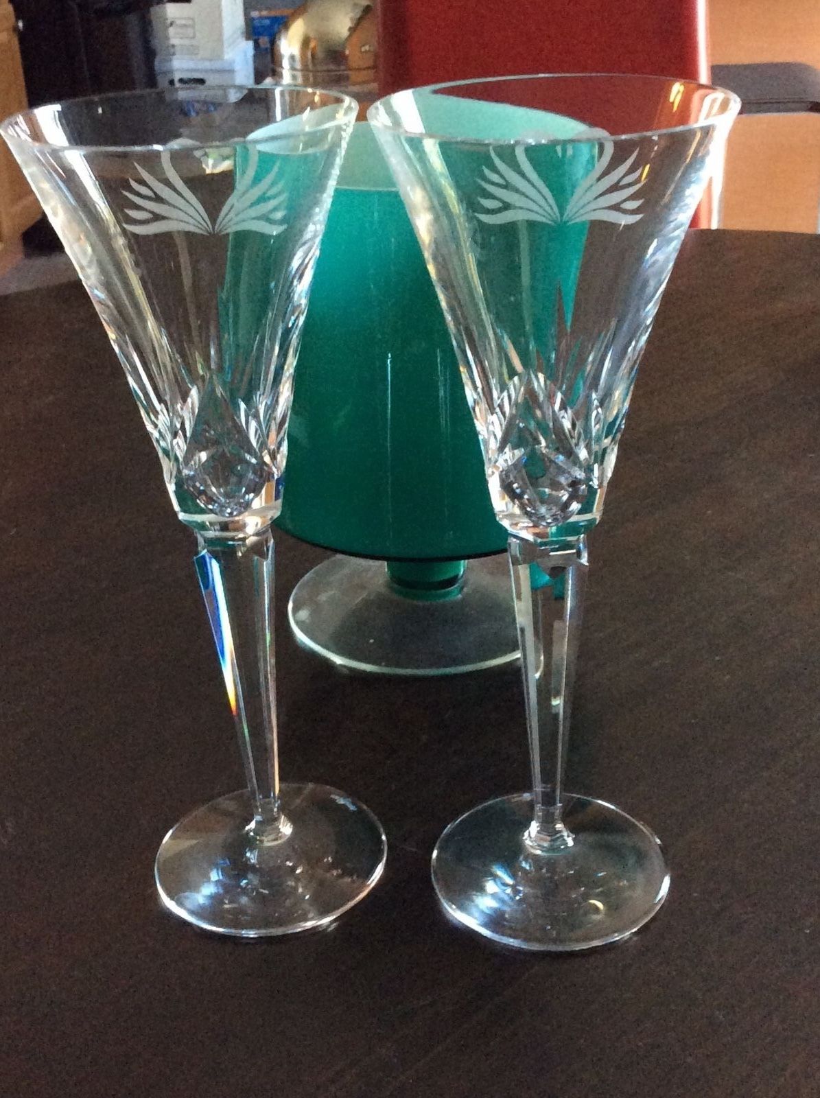 Set of 2 Gorgeous Waterford Toasting Flutes-Champagne Glasses with Etched Swans