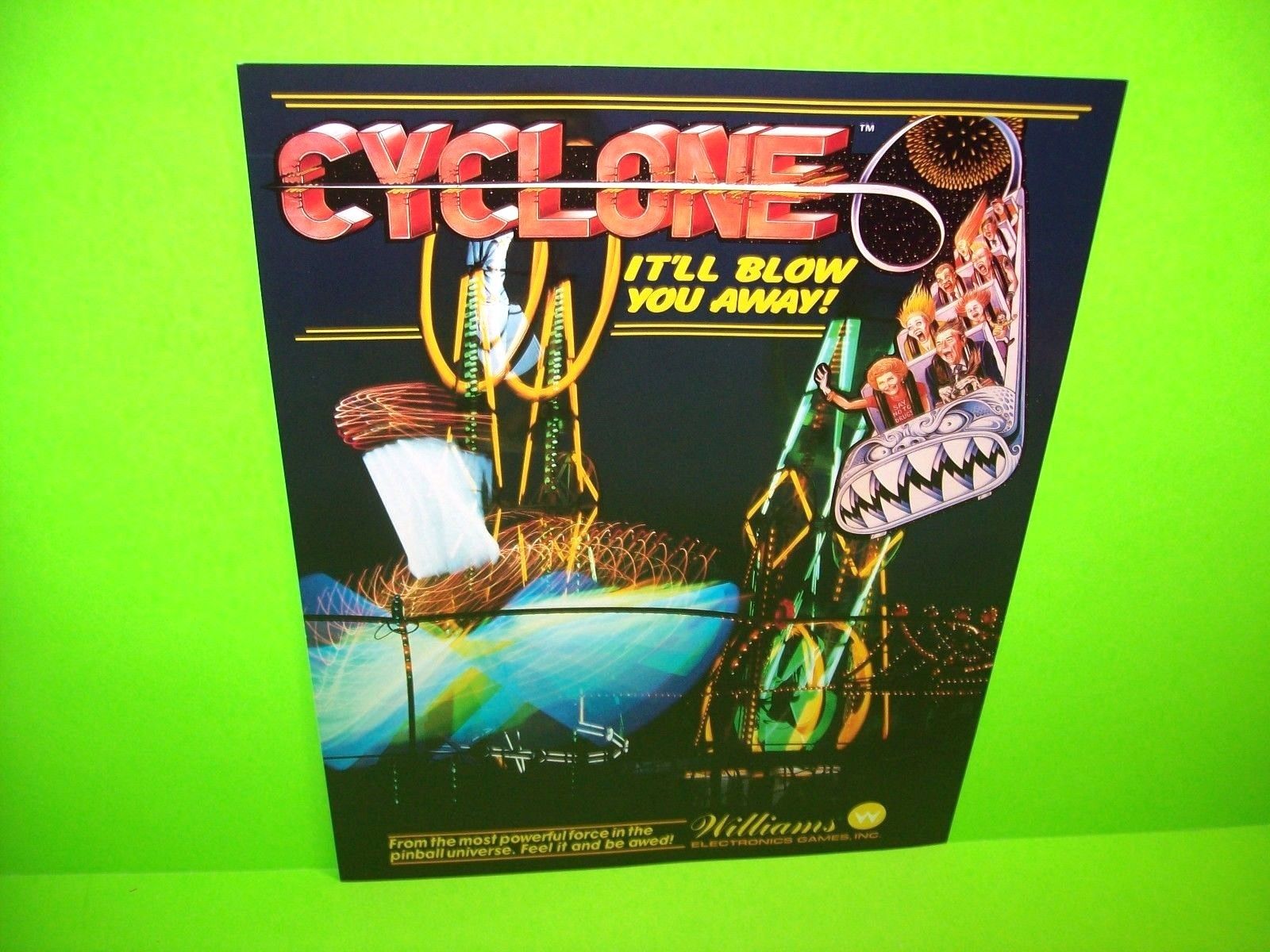 Williams CYCLONE 1988 Original NOS Flipper Game Pinball Machine Promo Sale Flyer