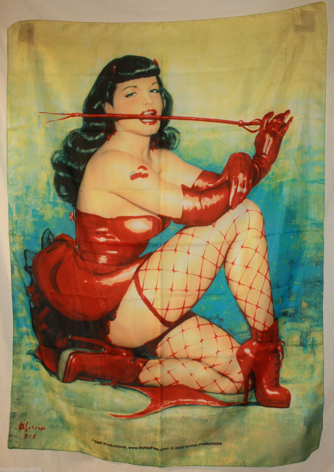 BETTIE PAGE Olivia de Berardinis Red Whip Cloth Poster Flag Fabric Banner-New!