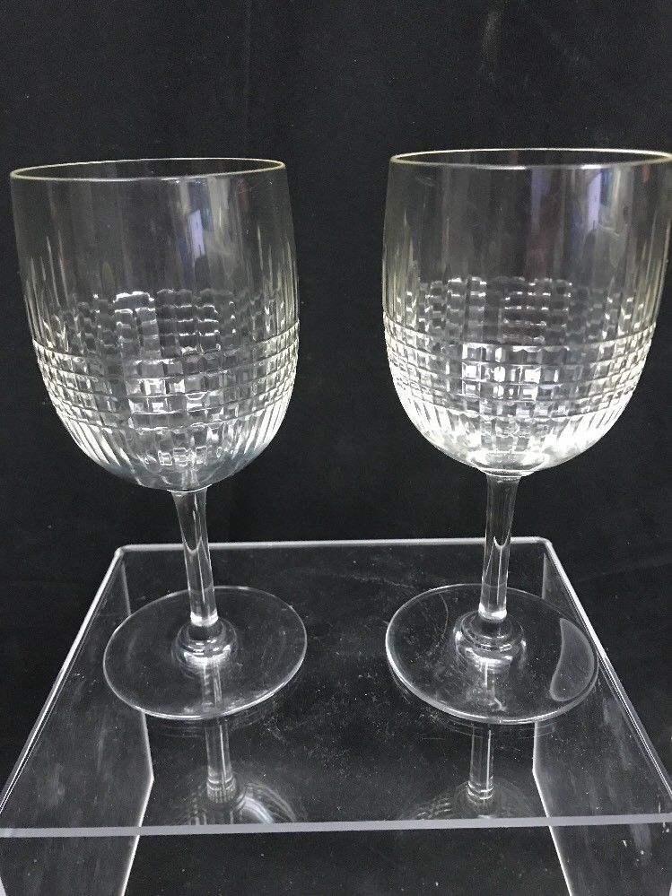 Two Baccarat France Nancy Water Glasses Goblets Cut Crystal 6 1/2"
